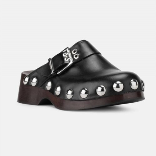 Ganni - WOMEN'S RETRO STUDDED LEATHER CLOG